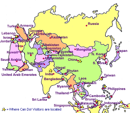 Labeled World  on Labeled Map Of Asia With A Star Marking Countries Where Can Do