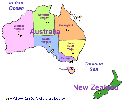 a map of australia and new zealand. labeled map of Australia and a